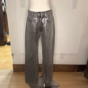 ZARA Metallic Coated Straight-Leg Jeans